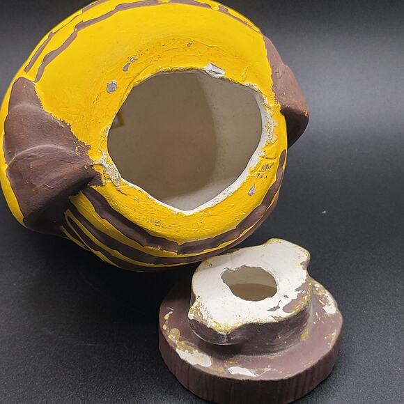 Hand Painted Ceramic Owl Coin Bank Signed Vintage Yellow Brown - Picture 6 of 8